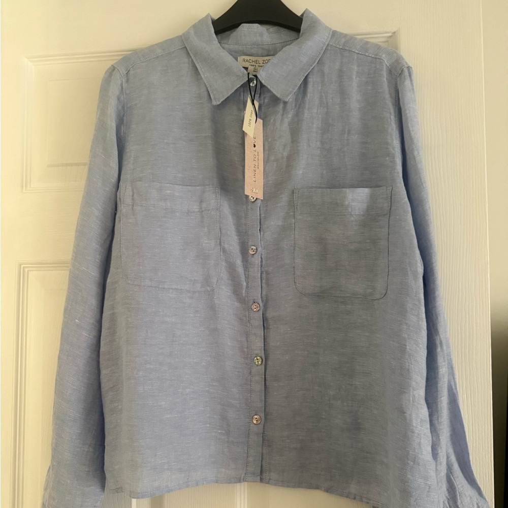 Rachel Zoe Pale Blue Linen Shirt with Patch Pockets